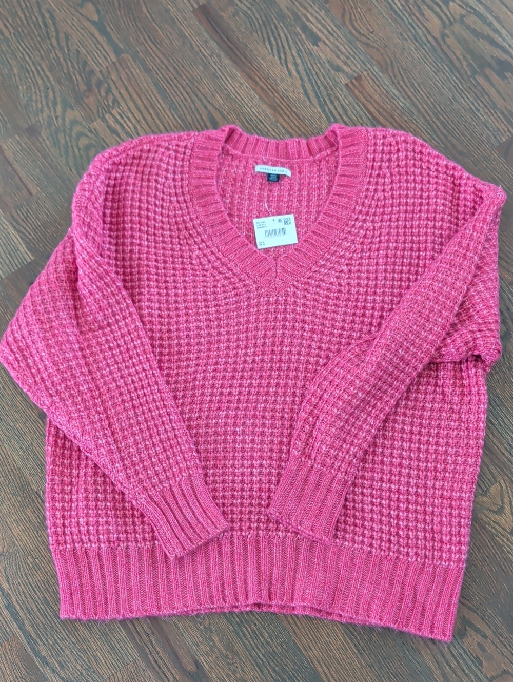 American Eagle Outfitters Pink V-Neck Waffle Knit Sweater